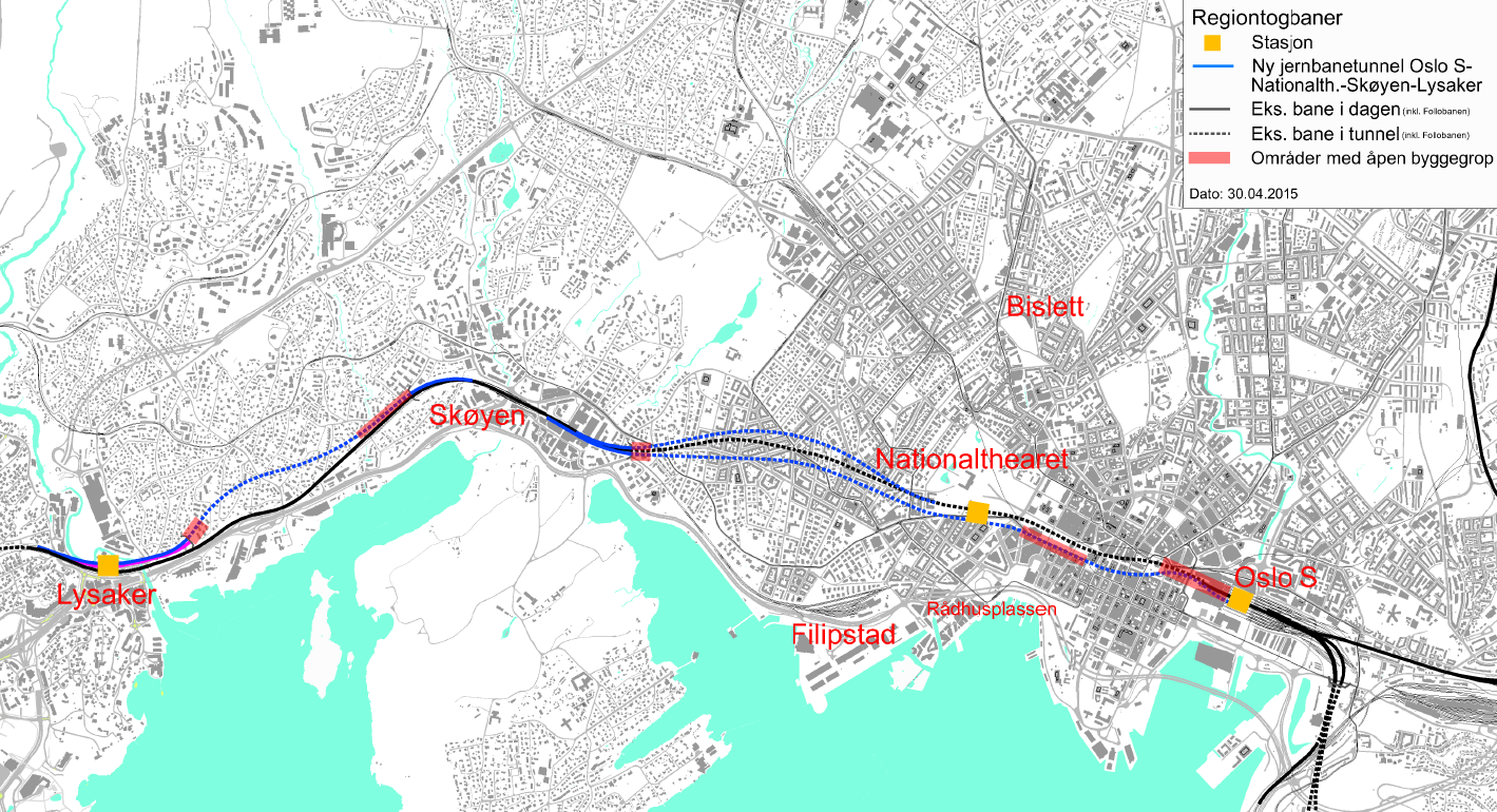 3.11.5 Trase for jernbane i K4 Nedenfor følger oversiktskart som viser traseene for Jernbane i K4 som er analysert og kostnadsberegnet.