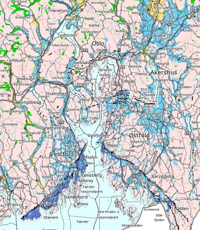 Sammenheng geologi dyrkning/bosetting/ferdsel Satellittbilde Løsmassekart Utbredelsen av dyrkingsarealer på