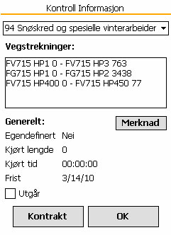 123 Trykk på Kontroller for å vise informasjon om kontrollene. Her kan du blant annet se vegstrekninger. Du kan registrere en merknad for selve kontrollen ved å trykke på Merknad.