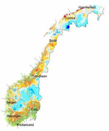 Figur 1.1.6 Beregnet ukentlig nedbørenergi i 25, 26 og 27. GWh/uke. Kilde: NVE GWh/uke 1 75 5 Gj.sn. 197-99 25 26 27 25 1 14 27 4 Ukenr 1. kvartal 2. kvartal 3. kvartal 4. kvartal 1.1.4 Snø Snøsituasjonen mot slutten av 1.