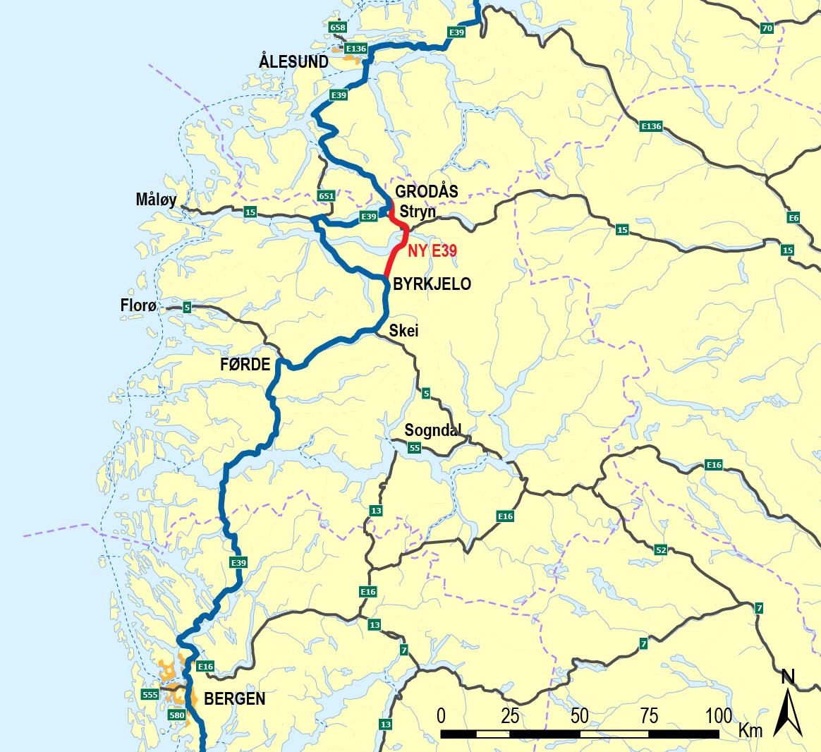 E39 Sogn- og Fjordane Byrkjelo Grodås NTP: Planstatus: Godkjent KVU Arbeider nå med kommuneplan Kostnad: om lag 11 mrd.