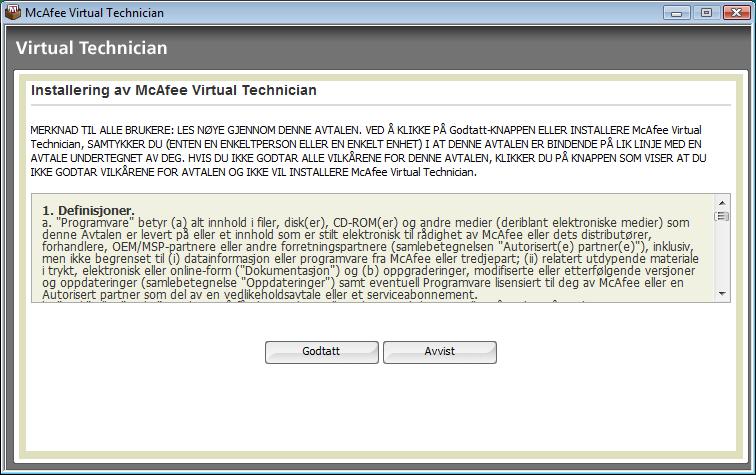 2 Komme i gang med McAfee Virtual Technician Installere McAfee Virtual Technician for produkter for hjem og hjemmekontor 4 Klikk på Neste. Dialogboksen Filnedlasting Sikkerhetsadvarsel vises.