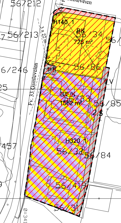 Felles adkomst får en bredde på 3,5 meter i stedet for 2,5 meter. Av dette blir opp till ca. 2 meter inn på kommunens eiendom.