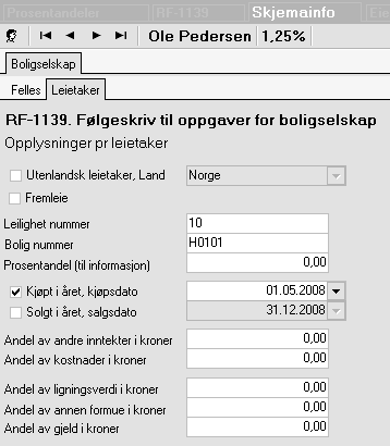 Kap. 1 RF-1139 Boligselskap Side 7 I tillegg til det som er nevnt under punktet Fodeling iht resultatandel og eierandel foran, må følgende registrering foretas i denne situasjonen: Kjøpsdato dersom