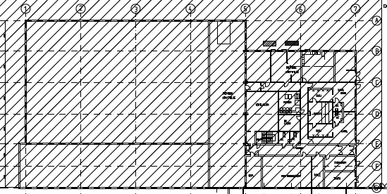 Figur 2: I kjeller i eksisterende flerbrukshall er fyrrommet kartlagt under befaringen (rød sirkel). Kartleggingen er basert på en visuell bedømmelse av konstruksjonene som skal rives.