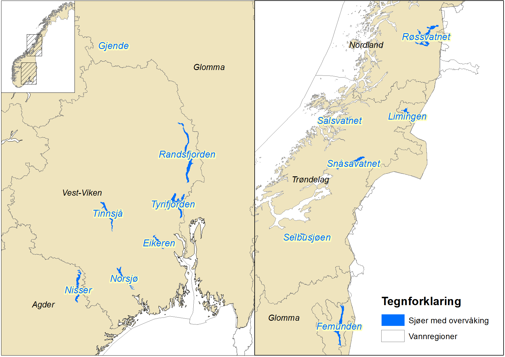 ØKOSTOR gjelder store innsjøer: 2015: 2016: Gjende og Tyrifjorden begge år: