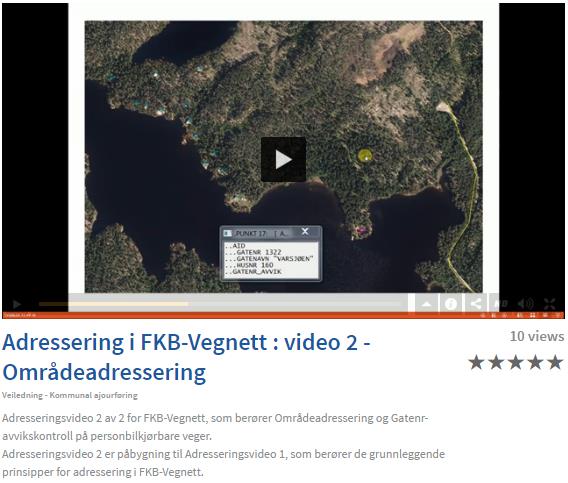 «Adresseringsvideo 2 av 2 for FKB-Vegnett, som berører Områdeadressering og
