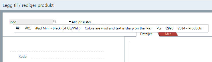 Du kan nå begynne å legge til produkter i tilbudet. Legge til et produkt 1. Klikk på Legg til nederst i fanen Produkter i dialogboksen Rediger tilbud for. 2.