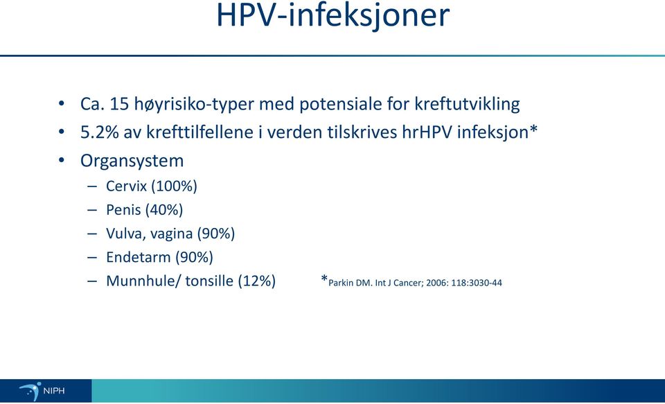 2% av krefttilfellene i verden tilskrives hrhpv infeksjon*