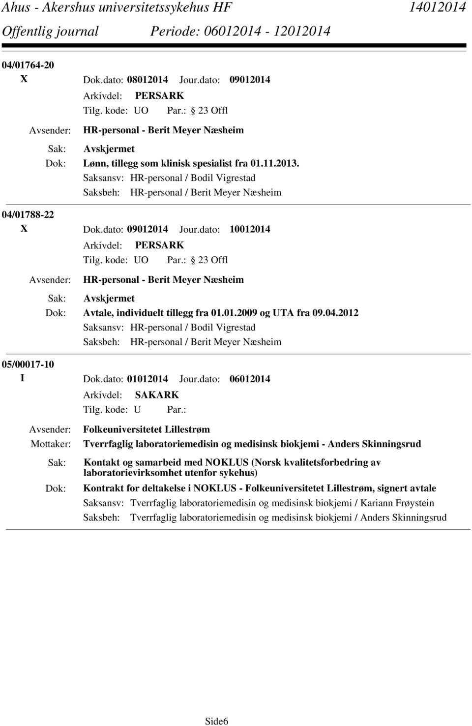 dato: 10012014 HR-personal - Berit Meyer Næsheim Avtale, individuelt tillegg fra 01.01.2009 og UTA fra 09.04.