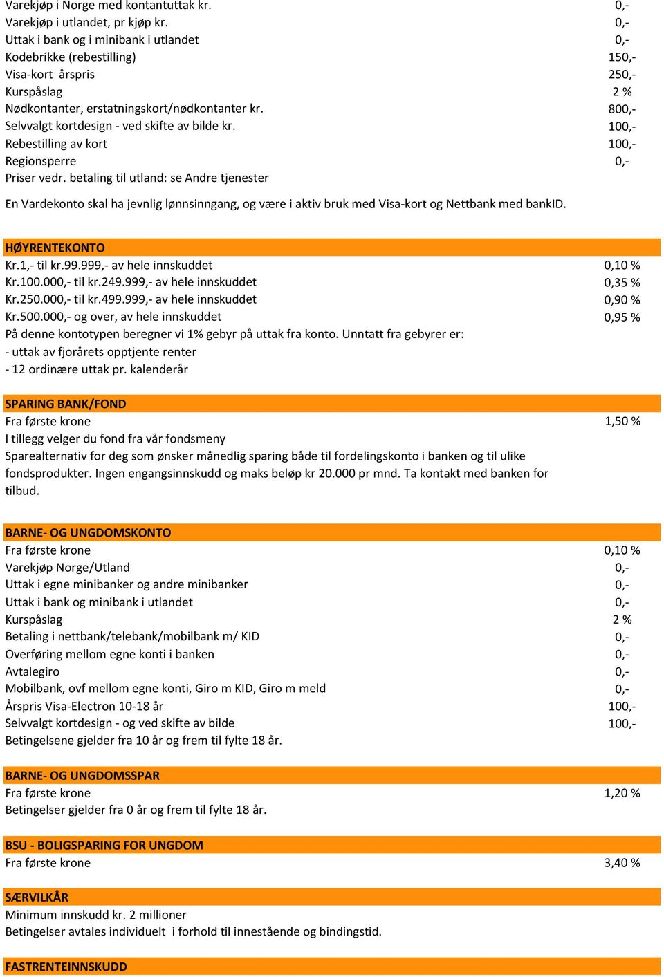 2 % 80 10 Rebestilling av kort 10 Regionsperre Priser vedr.