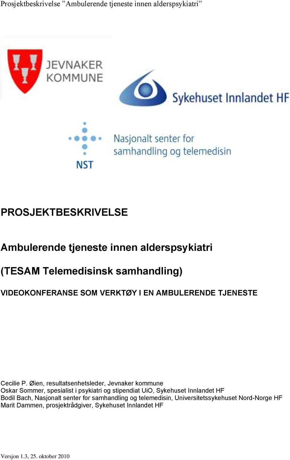 Øien, resultatsenhetsleder, Jevnaker kommune Oskar Sommer, spesialist i psykiatri og stipendiat UiO, Sykehuset Innlandet HF Bodil