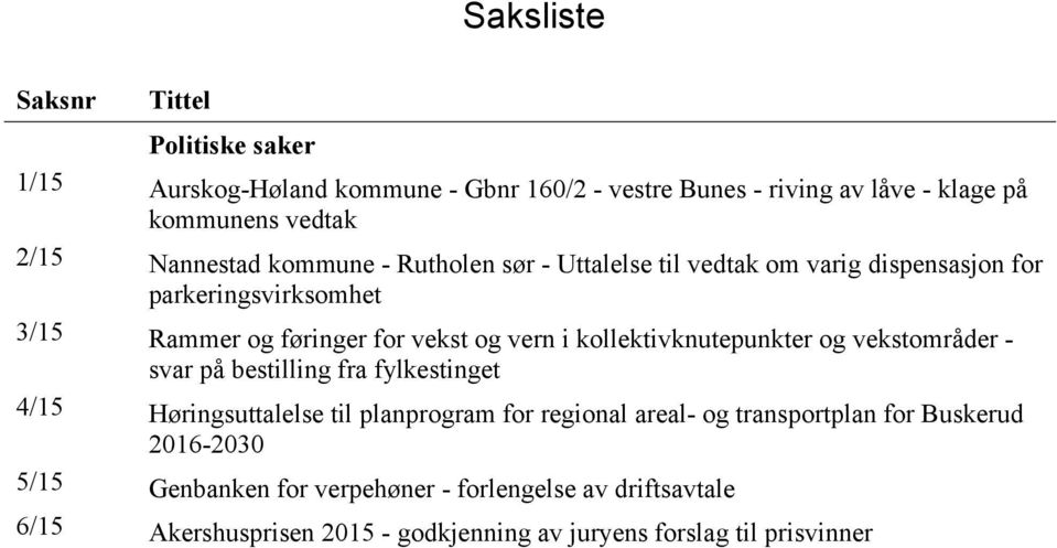 kollektivknutepunkter og vekstområder - svar på bestilling fra fylkestinget 4/15 Høringsuttalelse til planprogram for regional areal- og