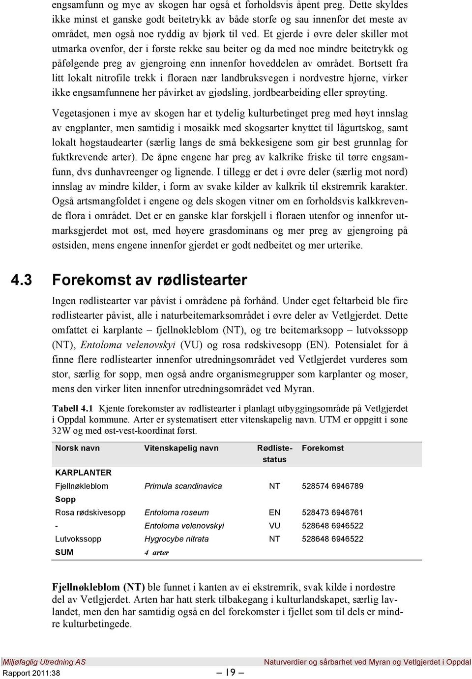 Et gjerde i øvre deler skiller mot utmarka ovenfor, der i første rekke sau beiter og da med noe mindre beitetrykk og påfølgende preg av gjengroing enn innenfor hoveddelen av området.