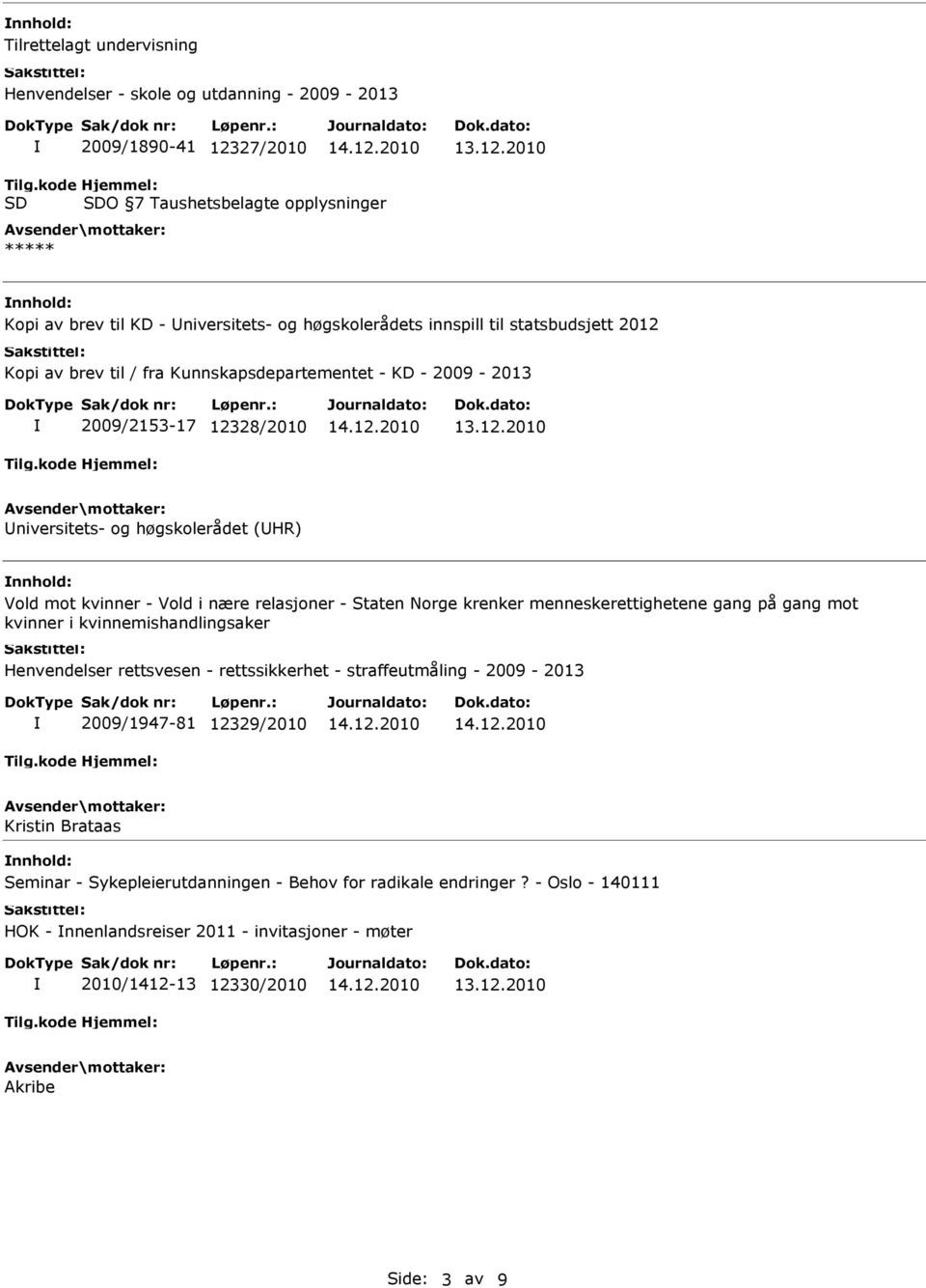 2009-2013 2009/2153-17 12328/2010 niversitets- og høgskolerådet (HR) Vold mot kvinner - Vold i nære relasjoner - Staten Norge krenker menneskerettighetene gang på gang mot kvinner i