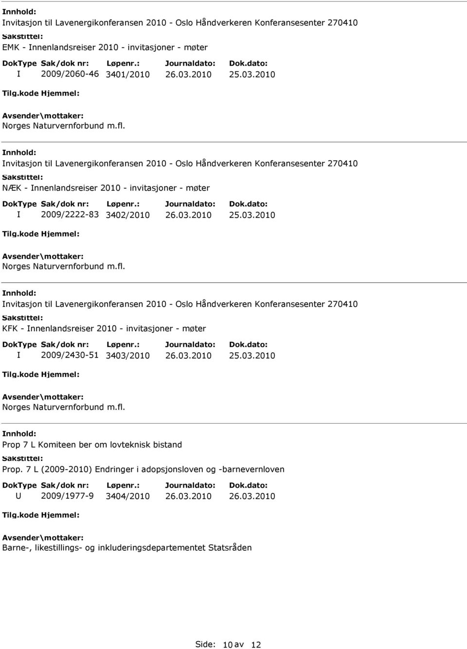 nvitasjon til Lavenergikonferansen 2010 - Oslo Håndverkeren Konferansesenter 270410 KFK - nnenlandsreiser 2010 - invitasjoner - møter 2009/2430-51 3403/2010 Norges Naturvernforbund m.fl.