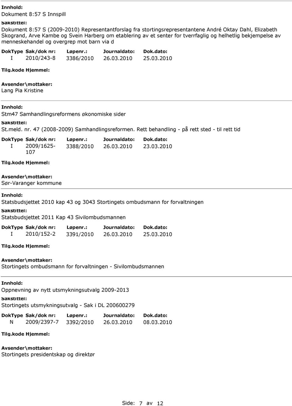 47 (2008-2009) Samhandlingsreformen. Rett behandling - på rett sted - til rett tid Sak/dok nr: 2009/1625-107 Løpenr.: 3388/2010 23.03.