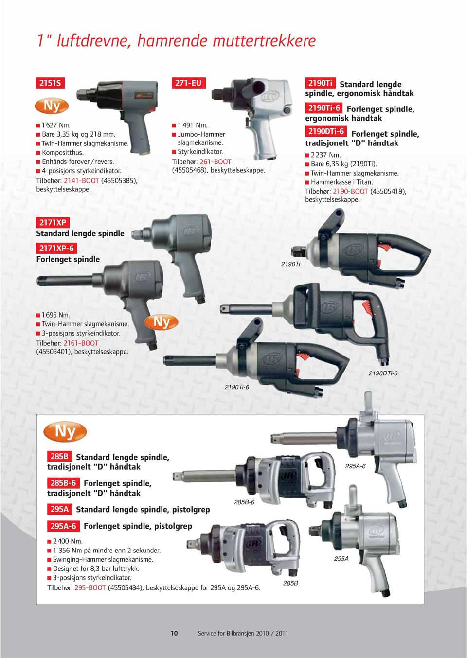 are,35 kg (2190Ti). Twin-Haer slagmekanisme. Haerkasse i Titan. Tilbehør: 2190-OOT (45505419), 2171XP Standard lengde spindle 2171XP- Forlenget spindle 2190Ti 195. Twin-Haer slagmekanisme. 3-posisjons styrkeindikator.