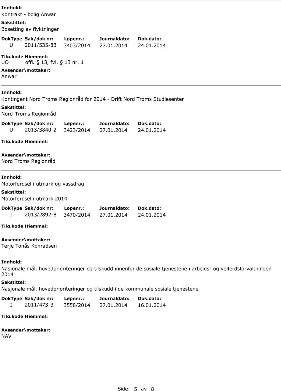 2013/2892-8 3470/2014 Terje Tonås Konradsen Nasjonale mål, hovedprioriteringer og tilskudd innenfor de sosiale tjenestene i arbeids- og