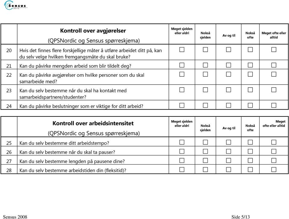 23 Kan du selv bestemme når du skal ha kontakt med samarbeidspartnere/studenter? 24 Kan du påvirke beslutninger som er viktige for ditt arbeid?