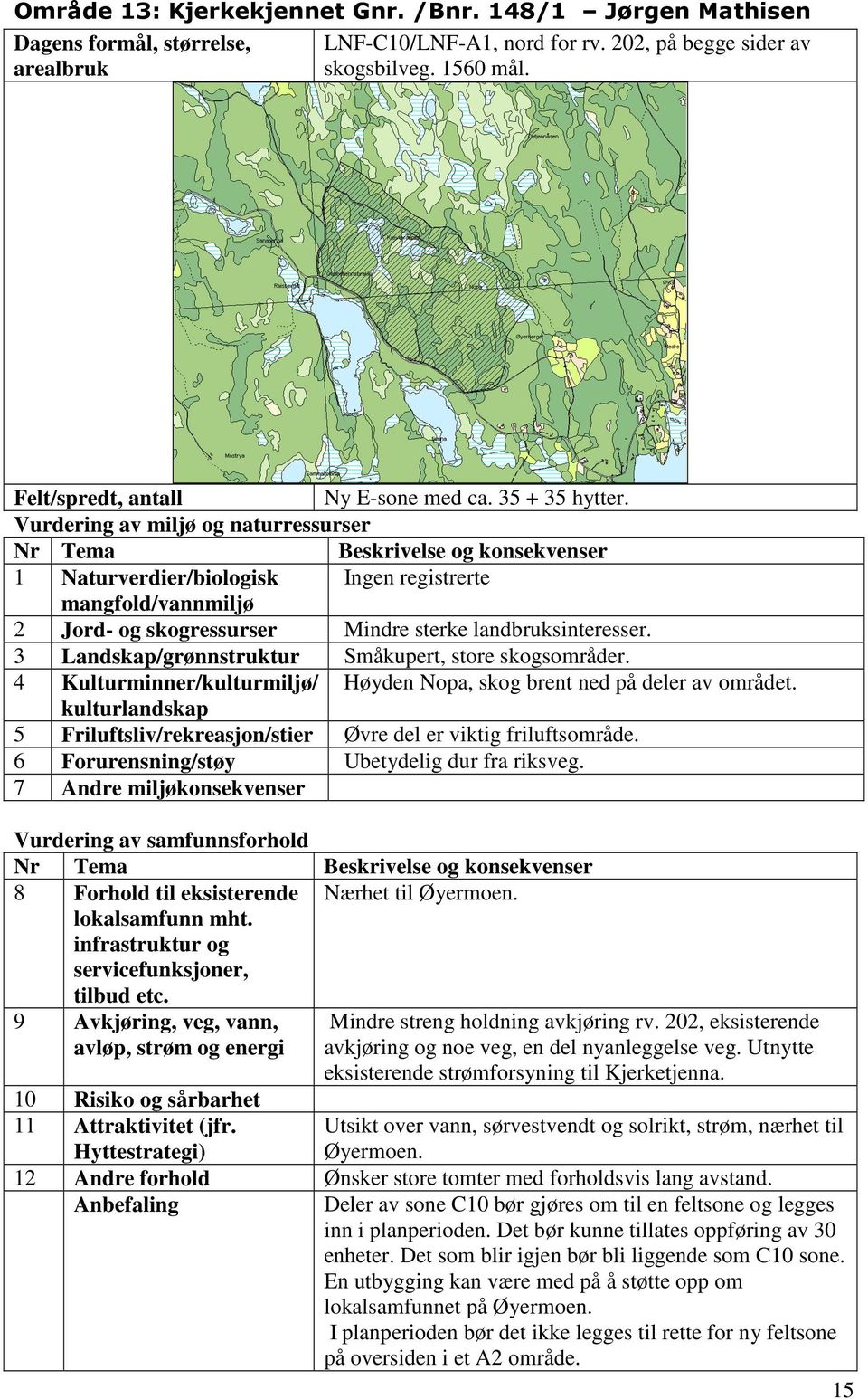 4 Kulturminner/kulturmiljø/ Høyden Nopa, skog brent ned på deler av området. 5 Friluftsliv/rekreasjon/stier Øvre del er viktig friluftsområde. 6 Forurensning/støy Ubetydelig dur fra riksveg.