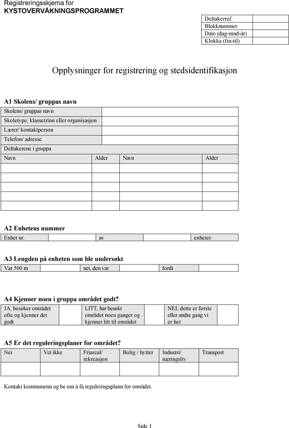 av enheter A3 Lengden på enheten som ble undersøkt Var 500 m nei, den var fordi A4 Kjenner noen i gruppa området godt?