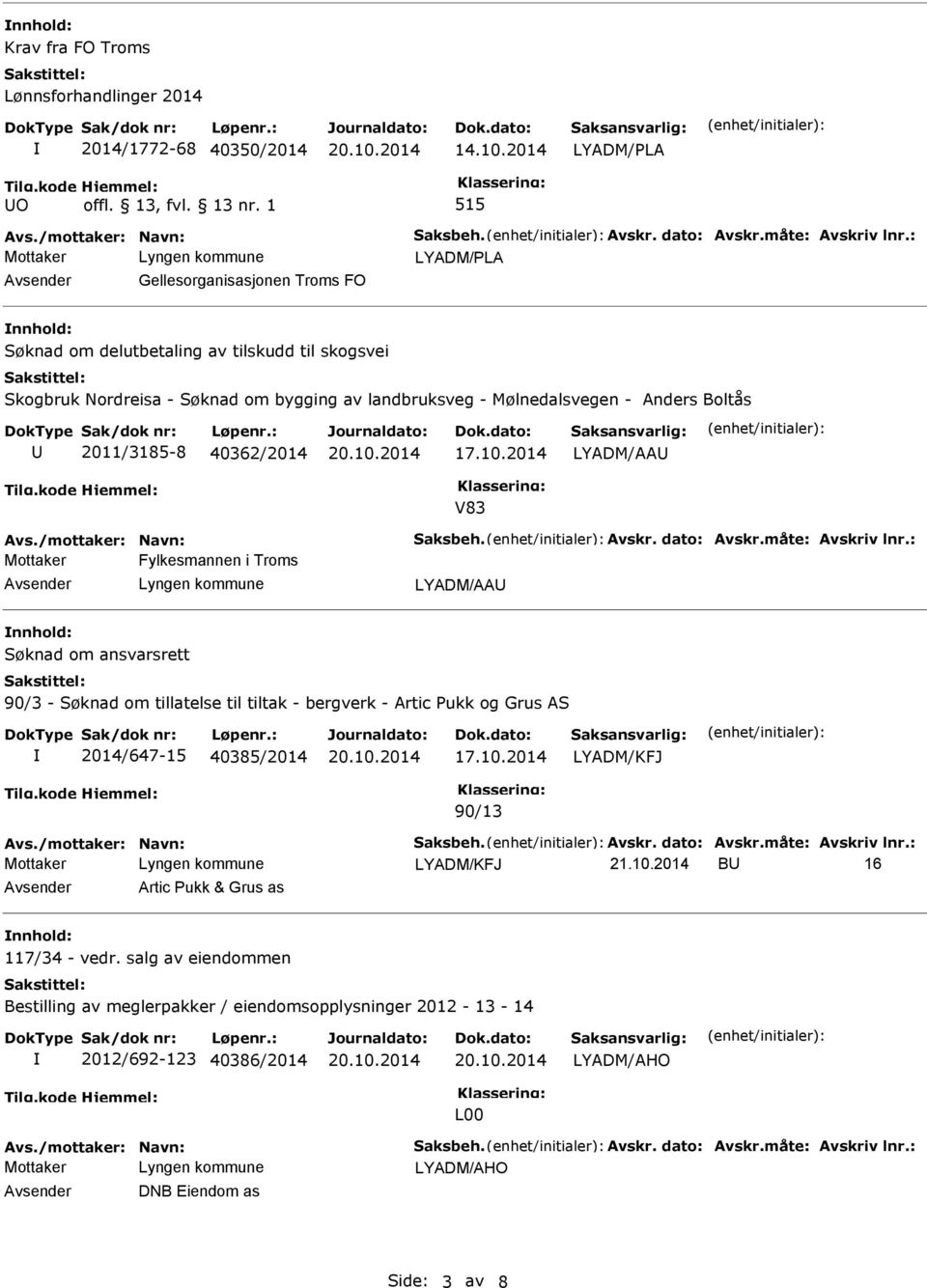 Mølnedalsvegen - Anders Boltås 2011/3185-8 40362/2014 LYADM/AA V83 Mottaker Fylkesmannen i Troms LYADM/AA nnhold: Søknad om ansvarsrett 90/3 - Søknad om tillatelse til tiltak -