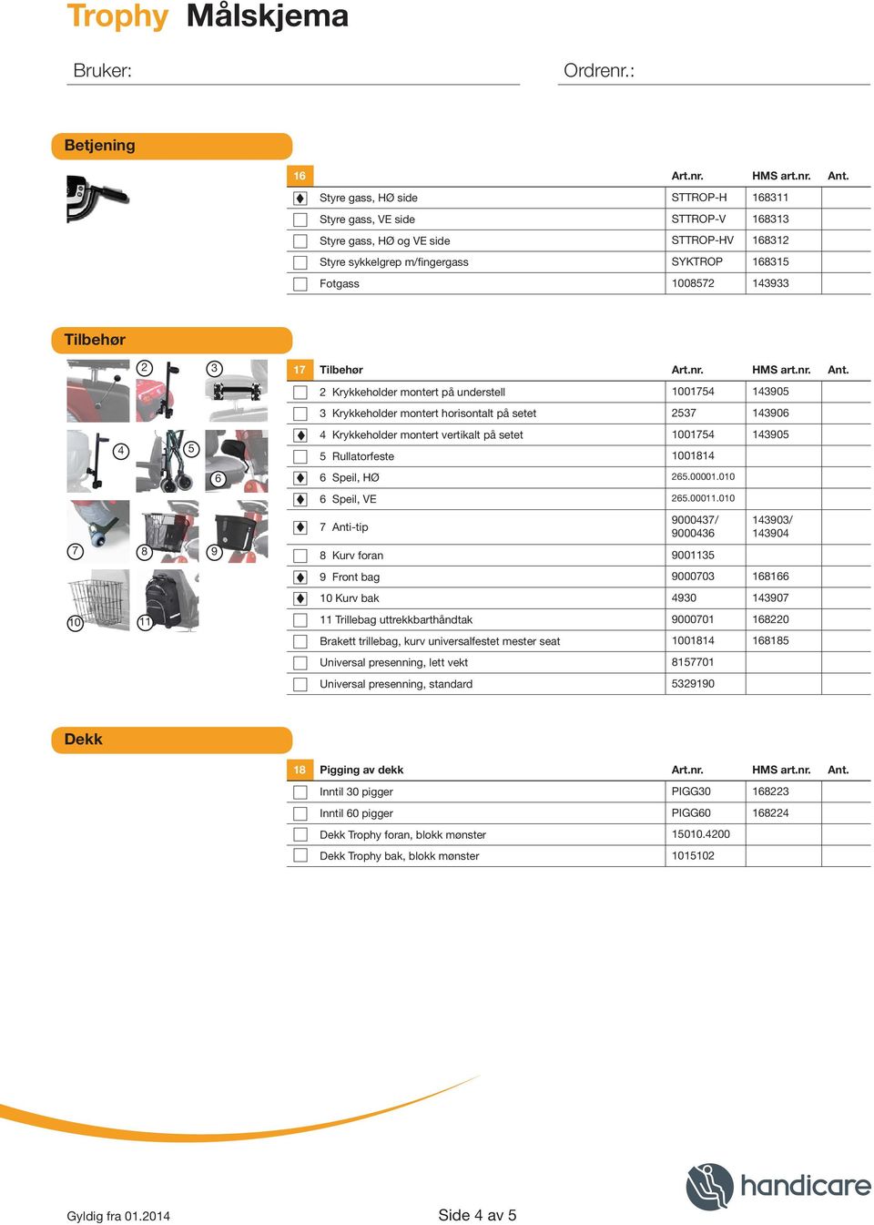 6 7 8 9 10 11 17 Tilbehør Art.nr. HMS art.nr. Ant.