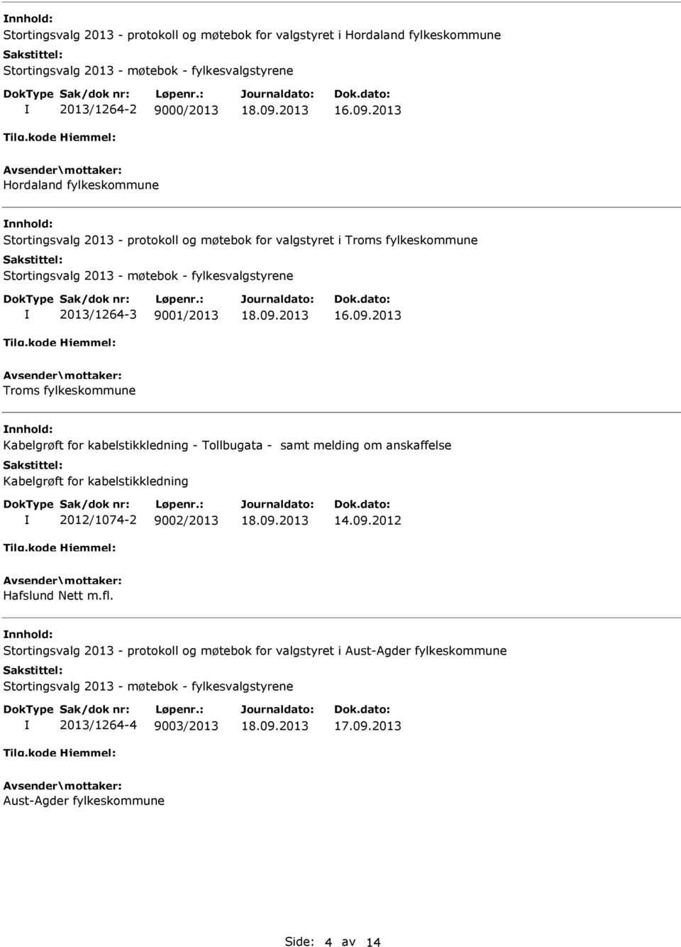 kabelstikkledning - Tollbugata - samt melding om anskaffelse Kabelgrøft for kabelstikkledning 2012/1074-2 9002/2013 14.09.