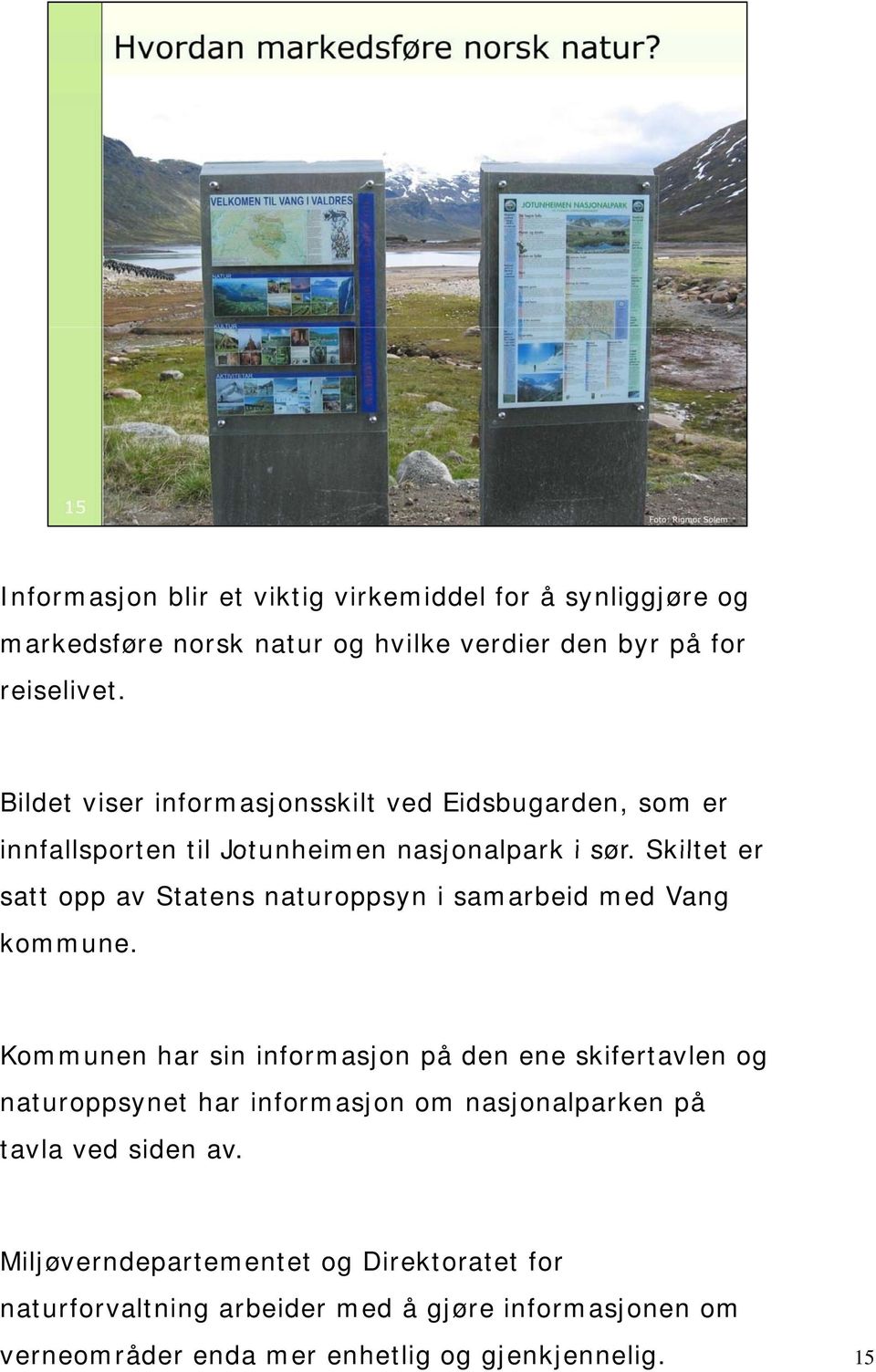 Skiltet er satt opp av Statens naturoppsyn i samarbeid med Vang kommune.