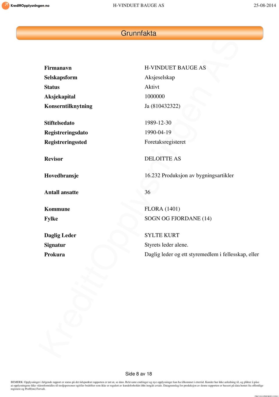 Foretaksregisteret DELOITTE AS Kommune FLORA (1401) 16.