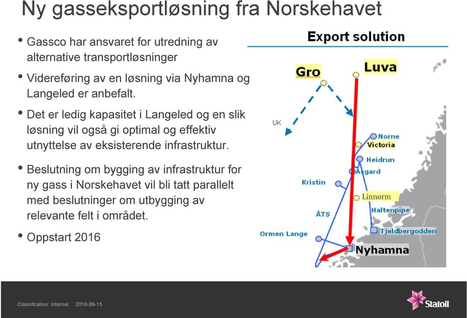 Det er ledig kapasitet i Langeled og en slik løsning vil også gi optimal og effektiv utnyttelse av eksisterende