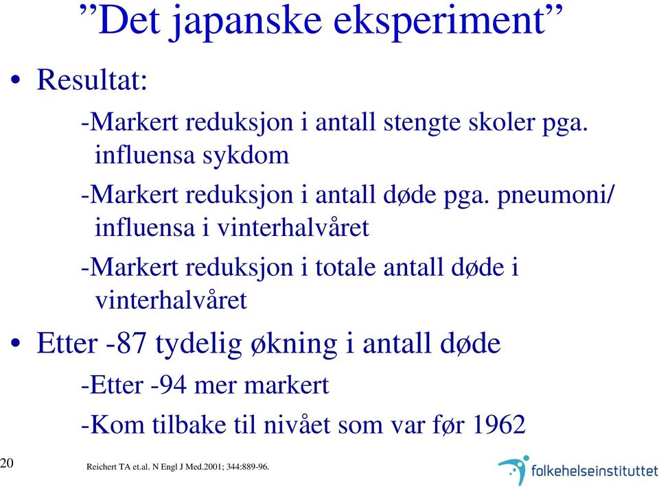 pneumoni/ influensa i vinterhalvåret -Markert reduksjon i totale antall døde i vinterhalvåret Etter