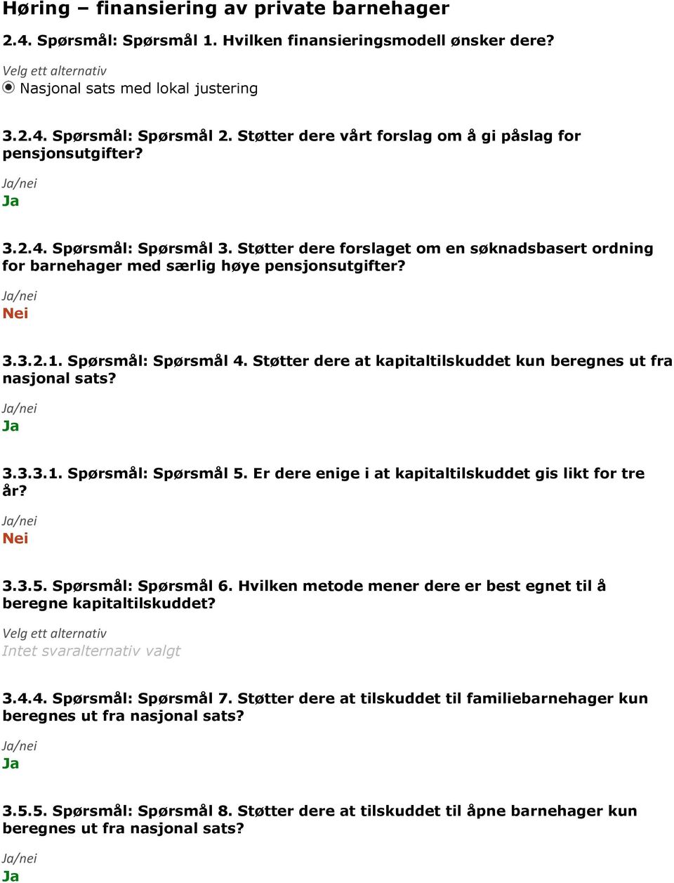 Spørsmål: Spørsmål 4. Støtter dere at kapitaltilskuddet kun beregnes ut fra nasjonal sats? 3.3.3.1. Spørsmål: Spørsmål 5. Er dere enige i at kapitaltilskuddet gis likt for tre år? 3.3.5. Spørsmål: Spørsmål 6.