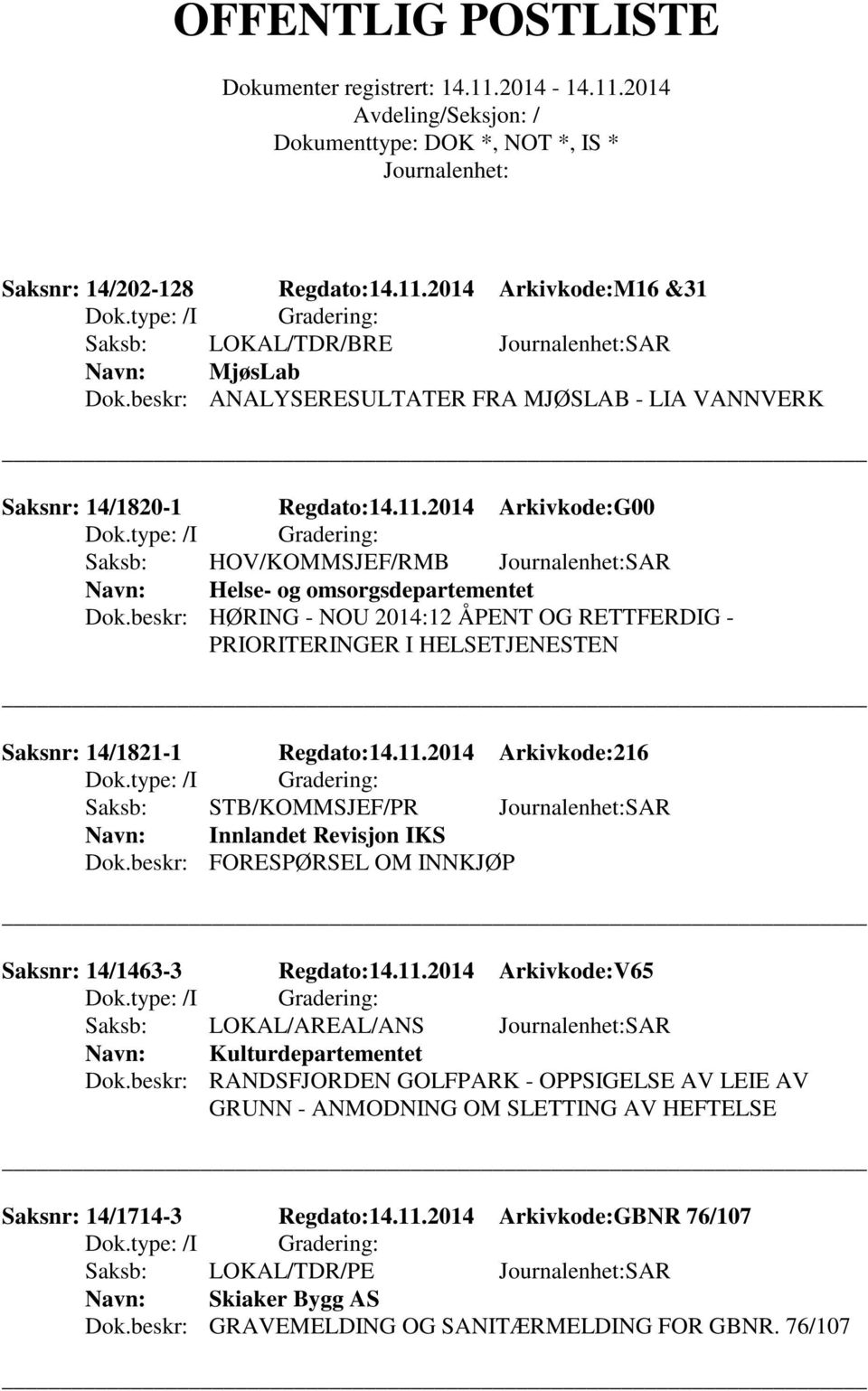 beskr: FORESPØRSEL OM INNKJØP Saksnr: 14/1463-3 Regdato:14.11.2014 Arkivkode:V65 Saksb: LOKAL/AREAL/ANS SAR Kulturdepartementet Dok.