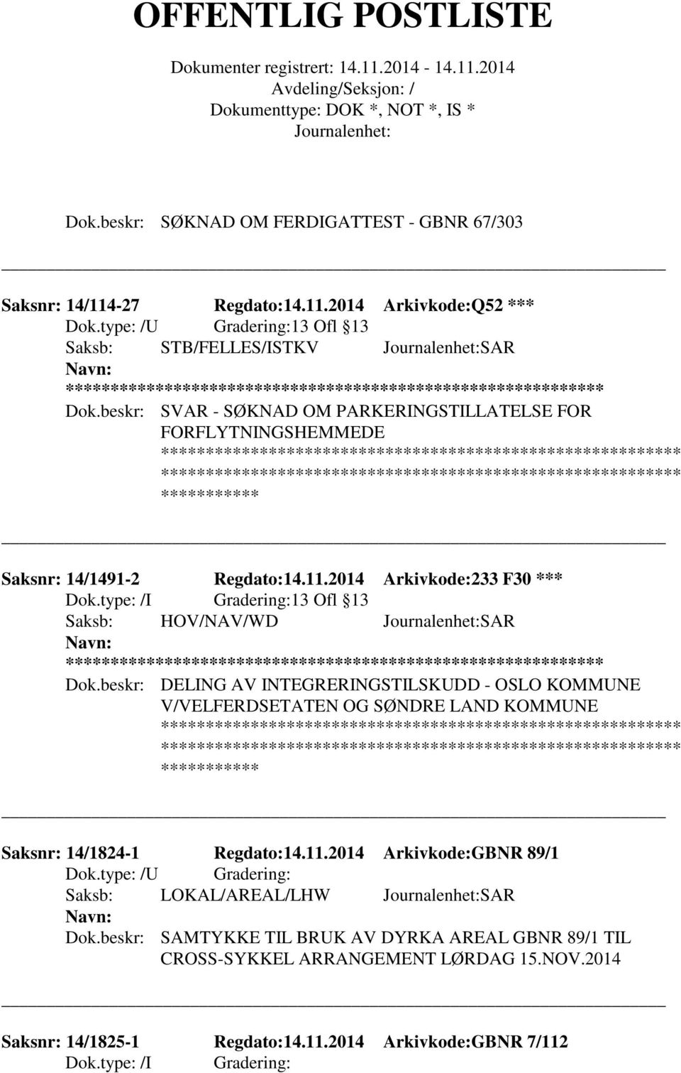 beskr: DELING AV INTEGRERINGSTILSKUDD - OSLO KOMMUNE V/VELFERDSETATEN OG SØNDRE LAND KOMMUNE Saksnr: 14/1824-1 Regdato:14.11.2014 Arkivkode:GBNR 89/1 Dok.