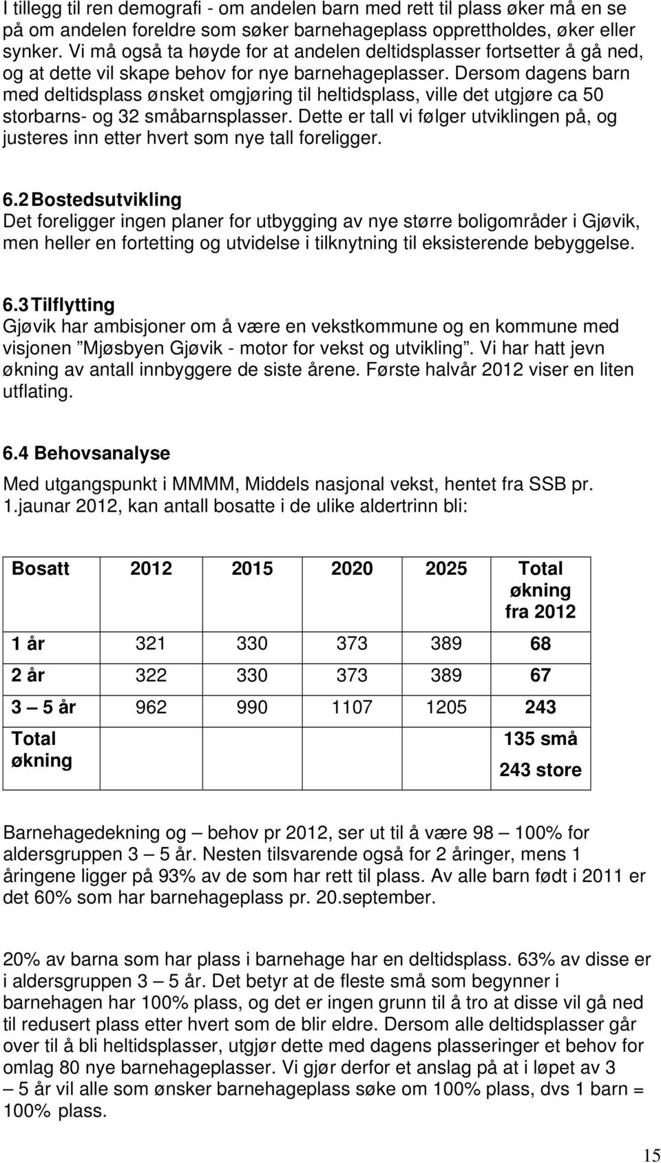 Dersom dagens med deltidsplass ønsket omgjøring til heltidsplass, ville det utgjøre ca 50 stors- og 32 småsplasser.