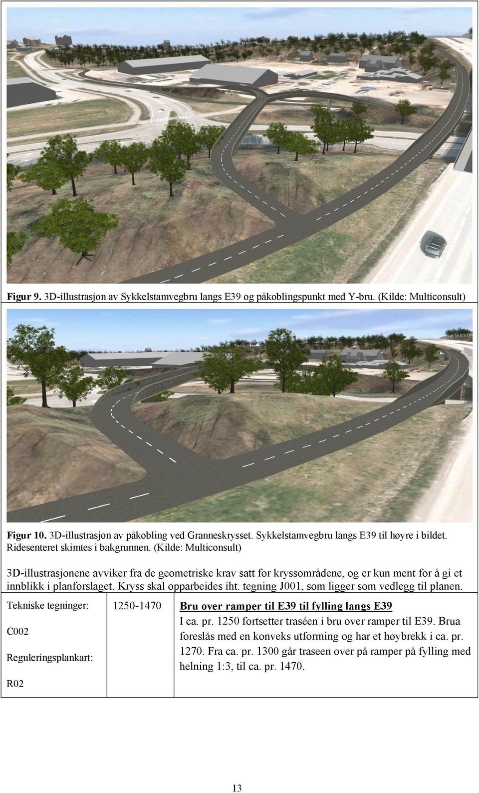 (Kilde: Multiconsult) 3D-illustrasjonene avviker fra de geometriske krav satt for kryssområdene, og er kun ment for å gi et innblikk i planforslaget. Kryss skal opparbeides iht.