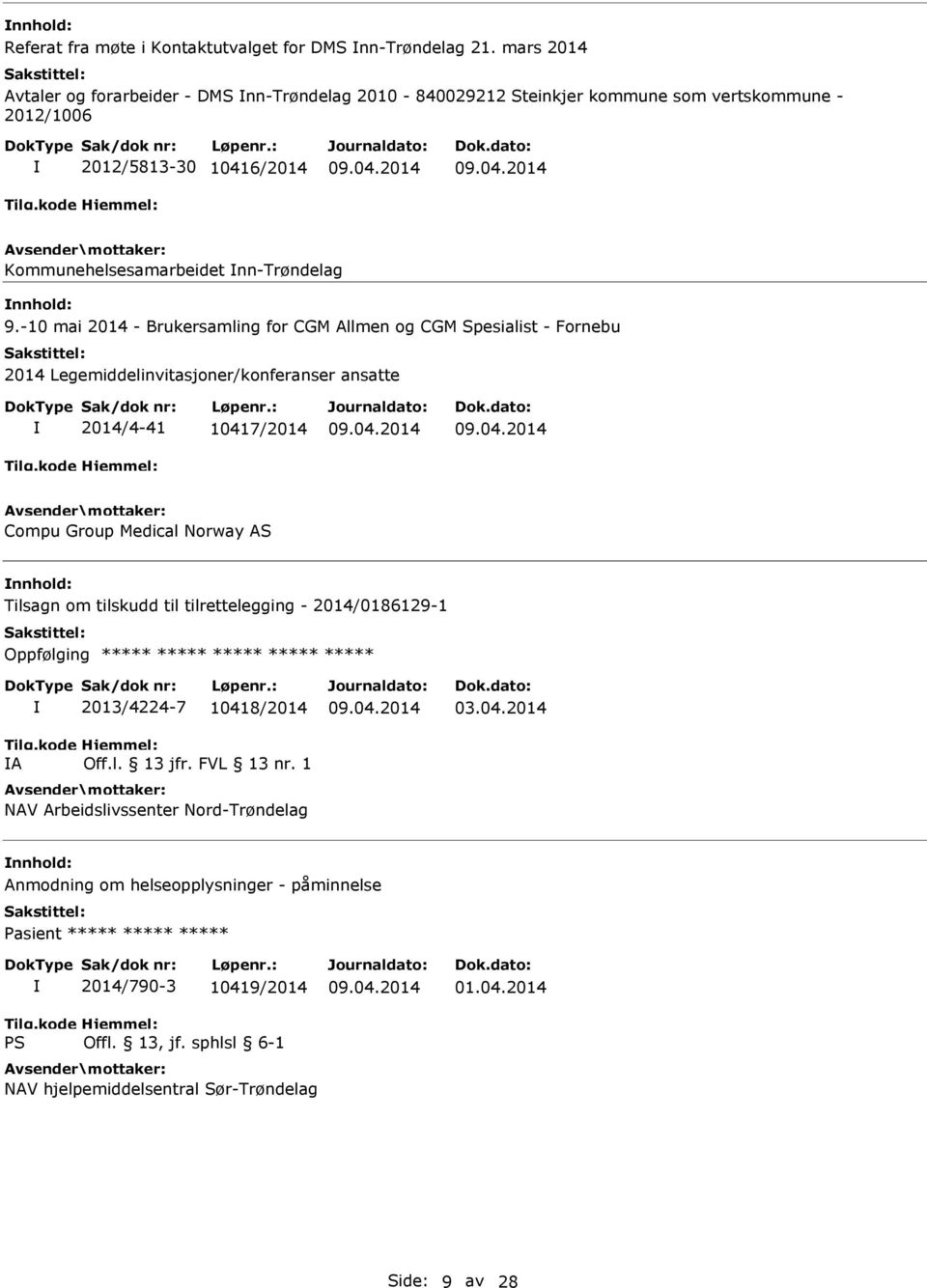 -10 mai 2014 - Brukersamling for CGM Allmen og CGM Spesialist - Fornebu 2014 Legemiddelinvitasjoner/konferanser ansatte 2014/4-41 10417/2014 Compu Group Medical Norway AS Tilsagn om