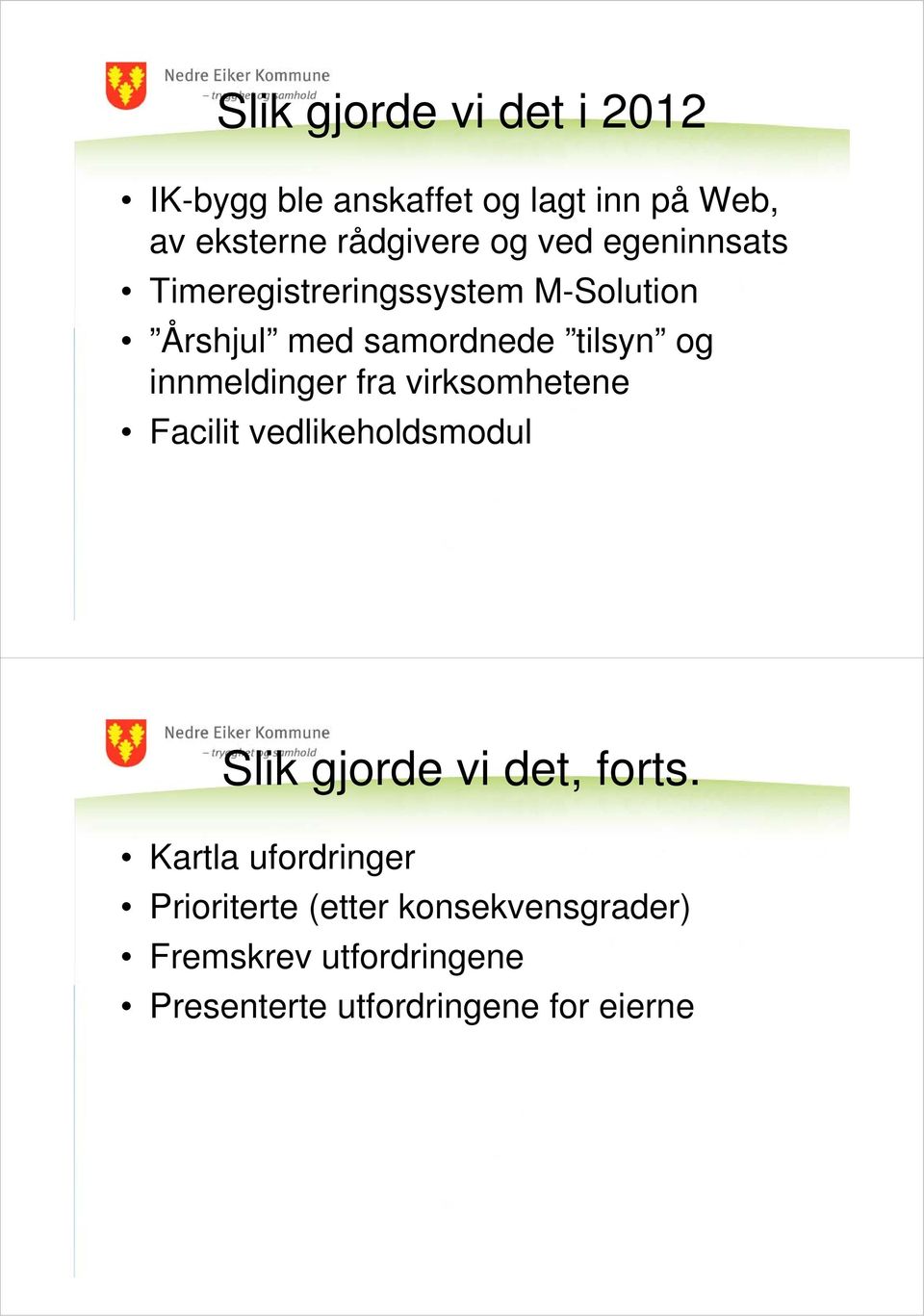 innmeldinger fra virksomhetene Facilit vedlikeholdsmodul Slik gjorde vi det, forts.