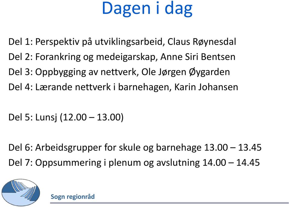 Lærande nettverk i barnehagen, Karin Johansen Del 5: Lunsj (12.00 13.