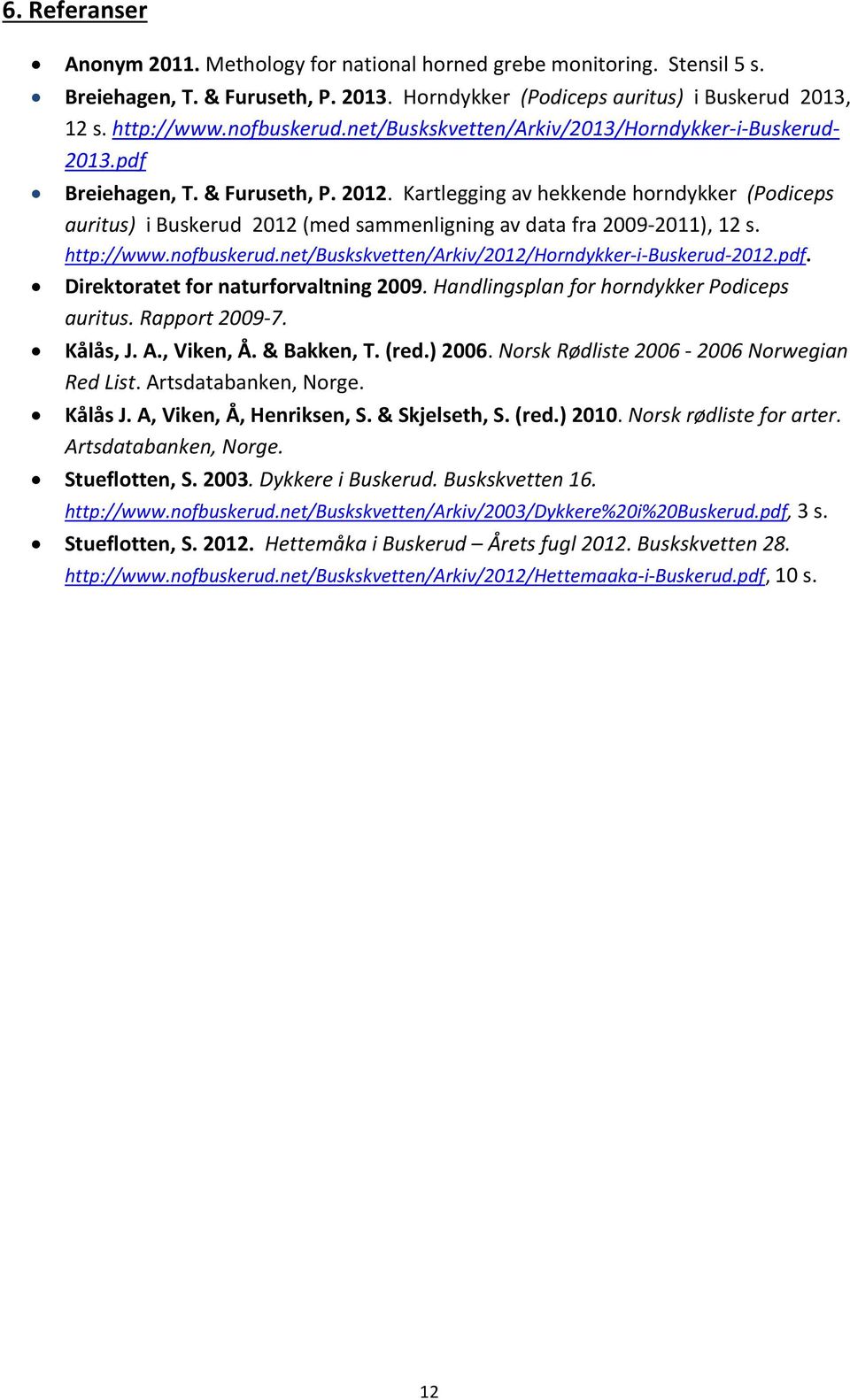 Kartlegging av hekkende horndykker (Podiceps auritus) i Buskerud 2012 (med sammenligning av data fra 2009 2011), 12 s. http://www.nofbuskerud.net/buskskvetten/arkiv/2012/horndykker i Buskerud 2012.