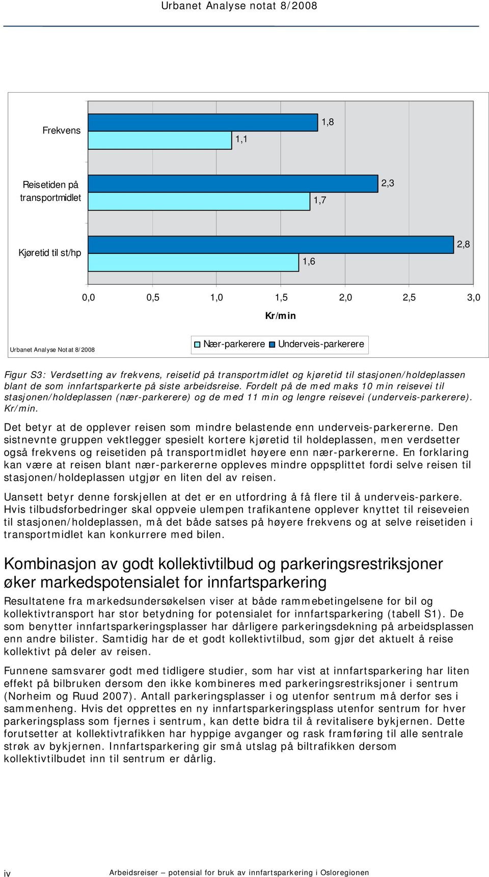 Fordelt på de med maks 10 min reisevei til stasjonen/holdeplassen (nær-parkerere) og de med 11 min og lengre reisevei (underveis-parkerere). Kr/min.