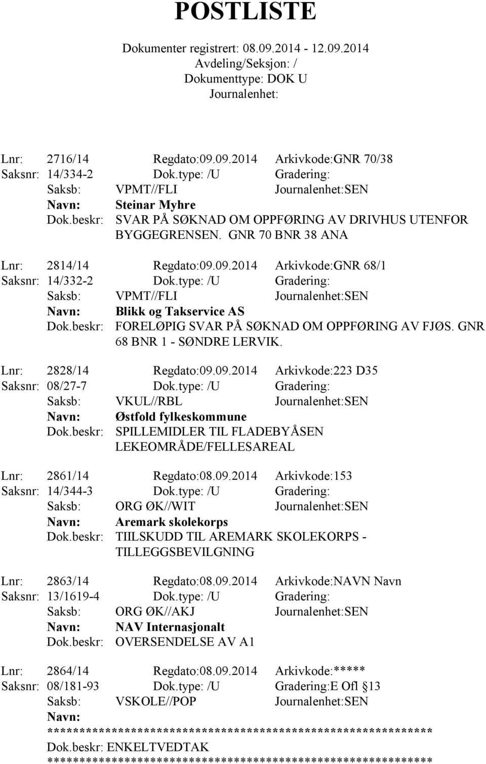 GNR 68 BNR 1 - SØNDRE LERVIK. Lnr: 2828/14 Regdato:09.09.2014 Arkivkode:223 D35 Saksnr: 08/27-7 Dok.