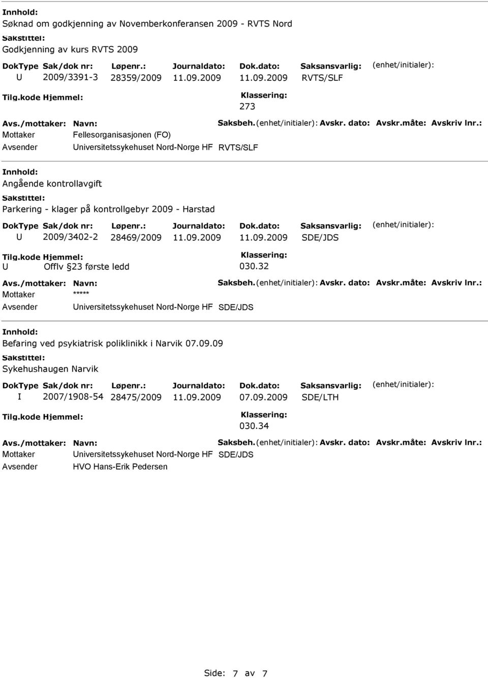 32 Avs./mottaker: Navn: Saksbeh. Avskr. dato: Avskr.måte: Avskriv lnr.: niversitetssykehuset Nord-Norge HF SDE/JDS Befaring ved psykiatrisk poliklinikk i Narvik 07.09.