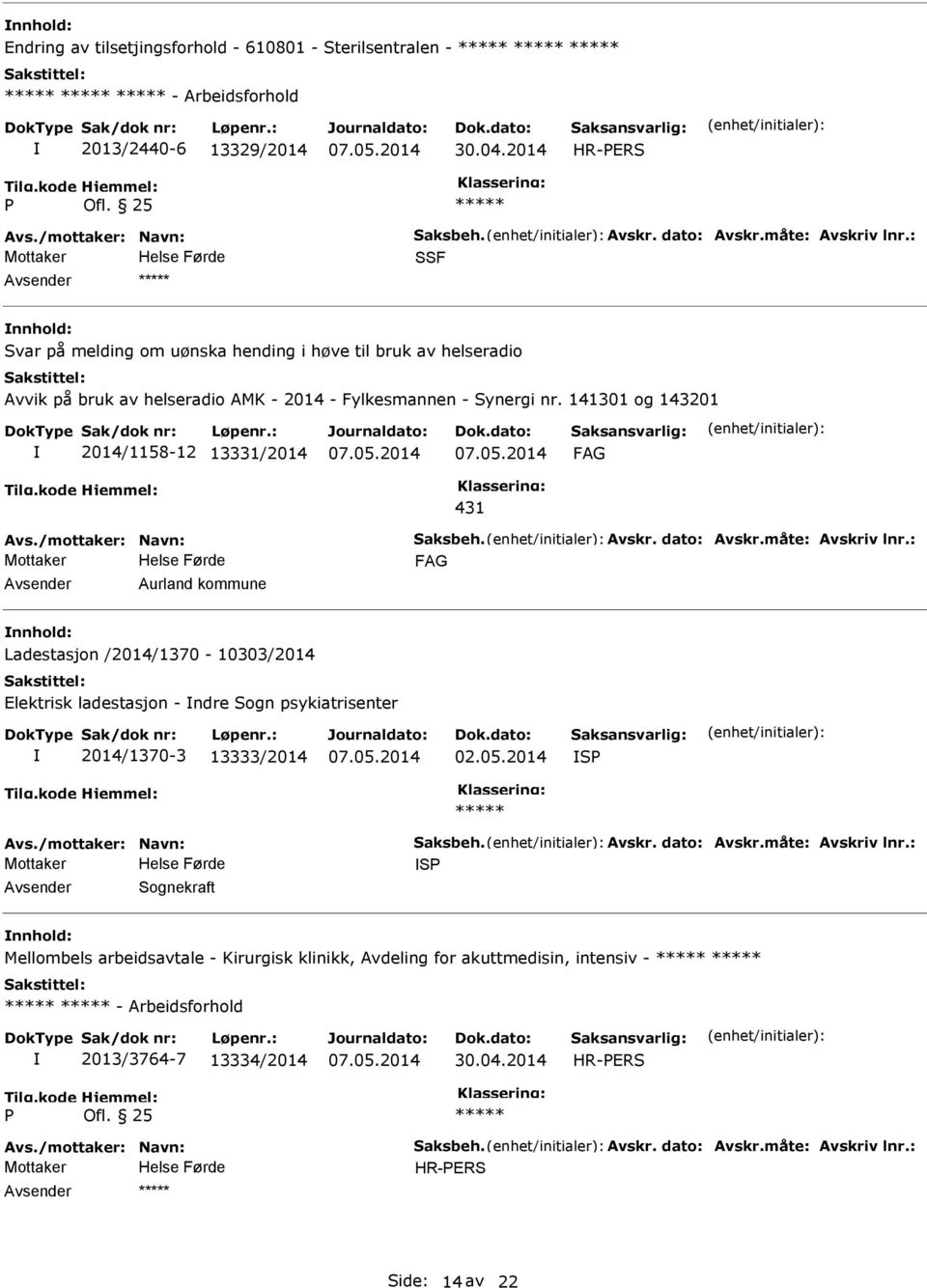 /mottaker: Navn: Saksbeh. Avskr. dato: Avskr.måte: Avskriv lnr.: Aurland kommune Ladestasjon /2014/1370-10303/2014 Elektrisk ladestasjon - ndre Sogn psykiatrisenter 2014/1370-3 13333/2014 02.05.