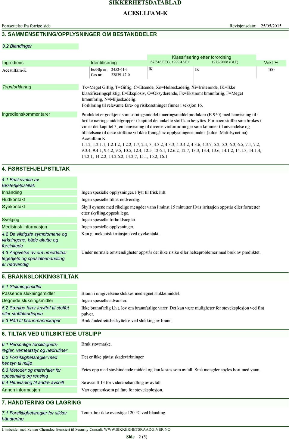 Ingredienskommentarer Tx=Meget Giftig, T=Giftig, C=Etsende, Xn=Helseskadelig, Xi=Irriterende, IK=Ikke klassifiseringspliktig, E=Eksplosiv, O=Oksyderende, Fx=Ekstremt brannfarlig, F=Meget brannfarlig,