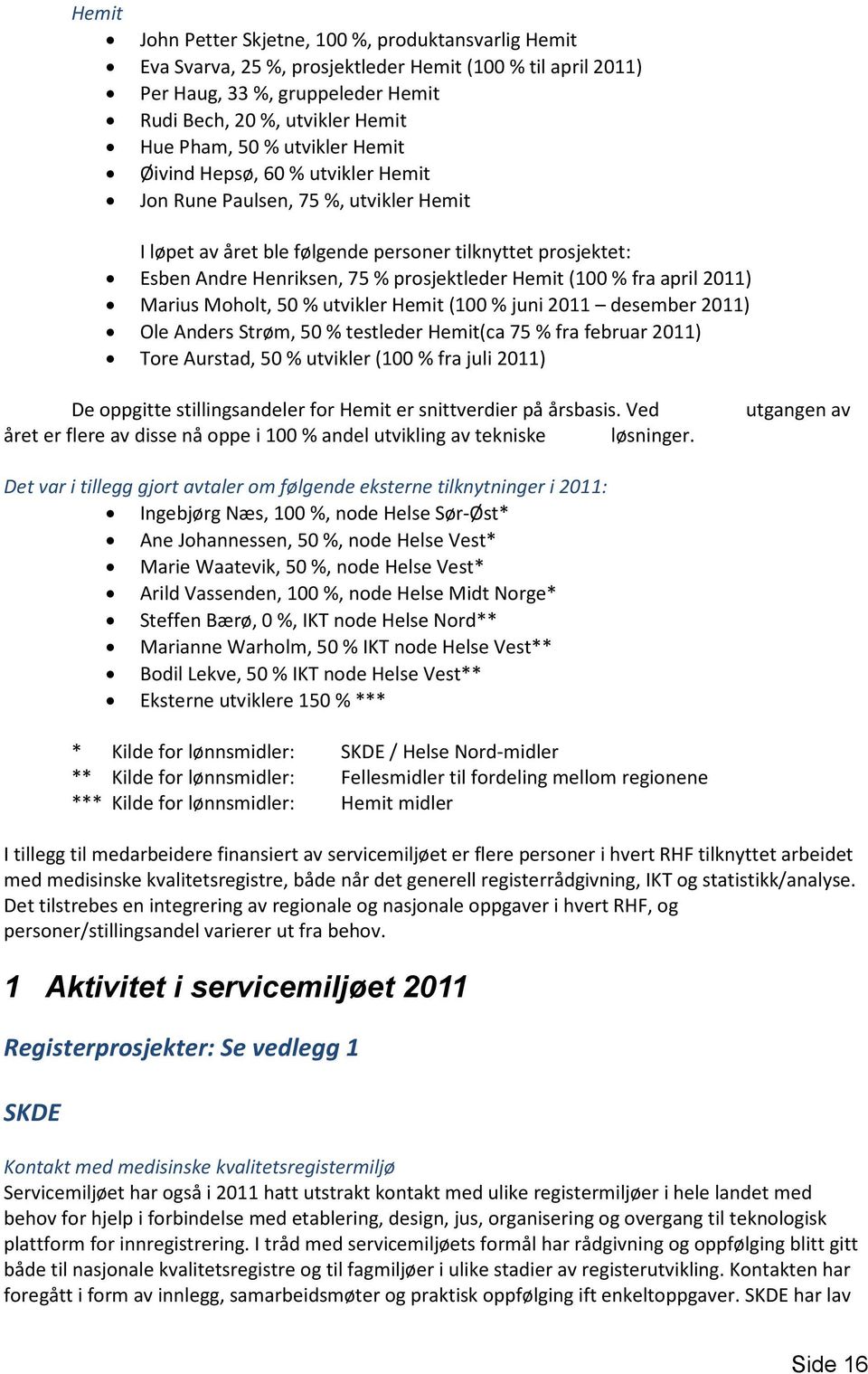(100 % fra april 2011) Marius Moholt, 50 % utvikler Hemit (100 % juni 2011 desember 2011) Ole Anders Strøm, 50 % testleder Hemit(ca 75 % fra februar 2011) Tore Aurstad, 50 % utvikler (100 % fra juli