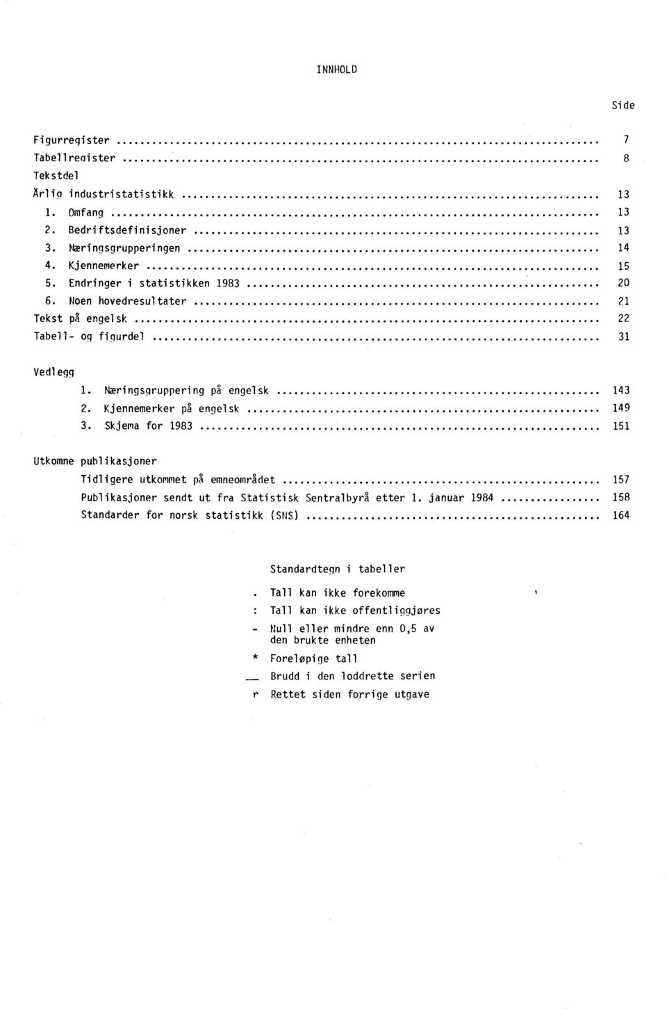 Skjema for 1983 151 Utkomne publikasjoner Tidligere utkommet pa emneområdet 157 Publikasjoner sendt ut fra Statistisk Sentralbyrå etter 1.