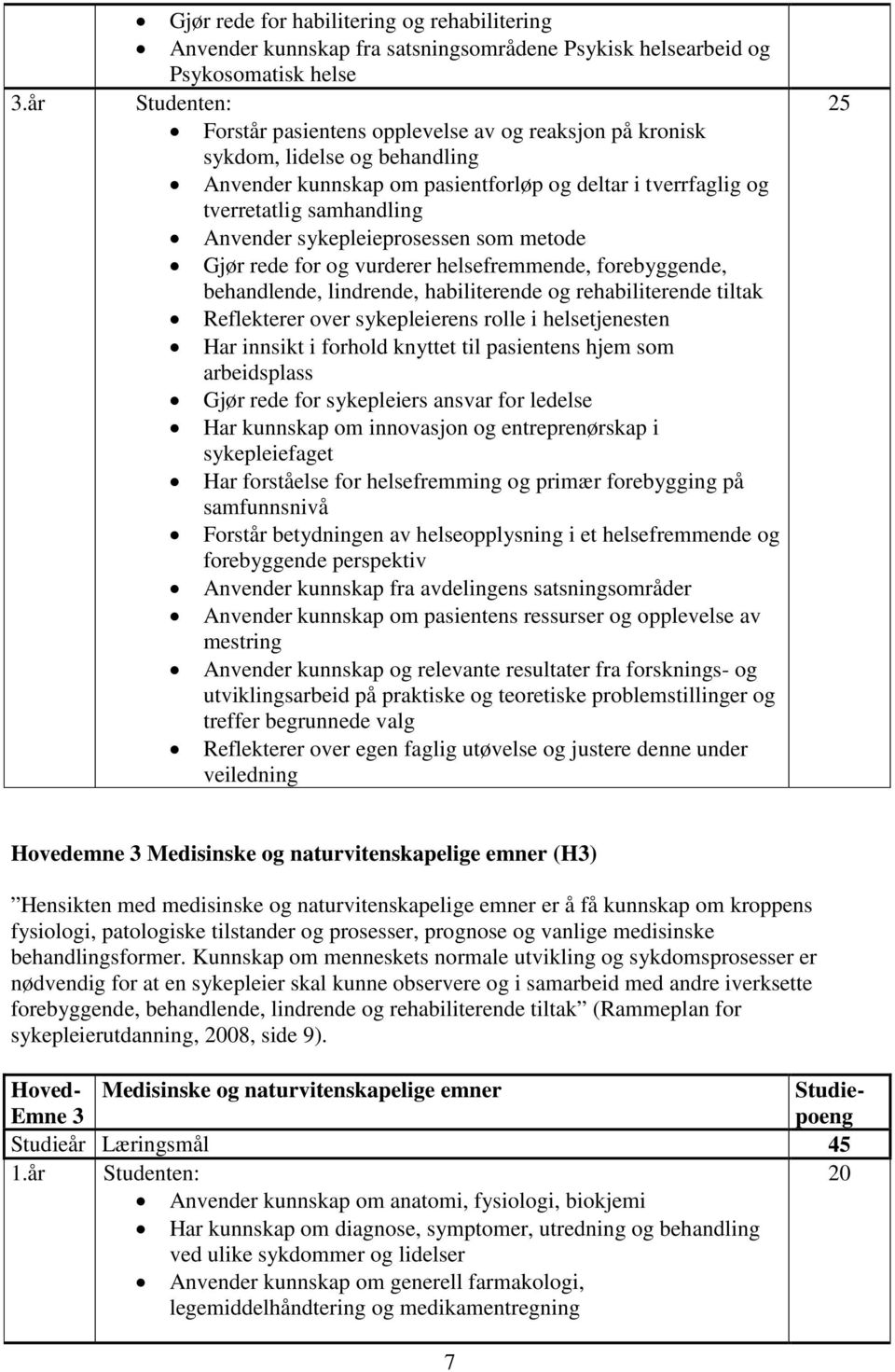 forebyggende, behandlende, lindrende, habiliterende og rehabiliterende tiltak Reflekterer over sykepleierens rolle i helsetjenesten Har innsikt i forhold knyttet til pasientens hjem som arbeidsplass